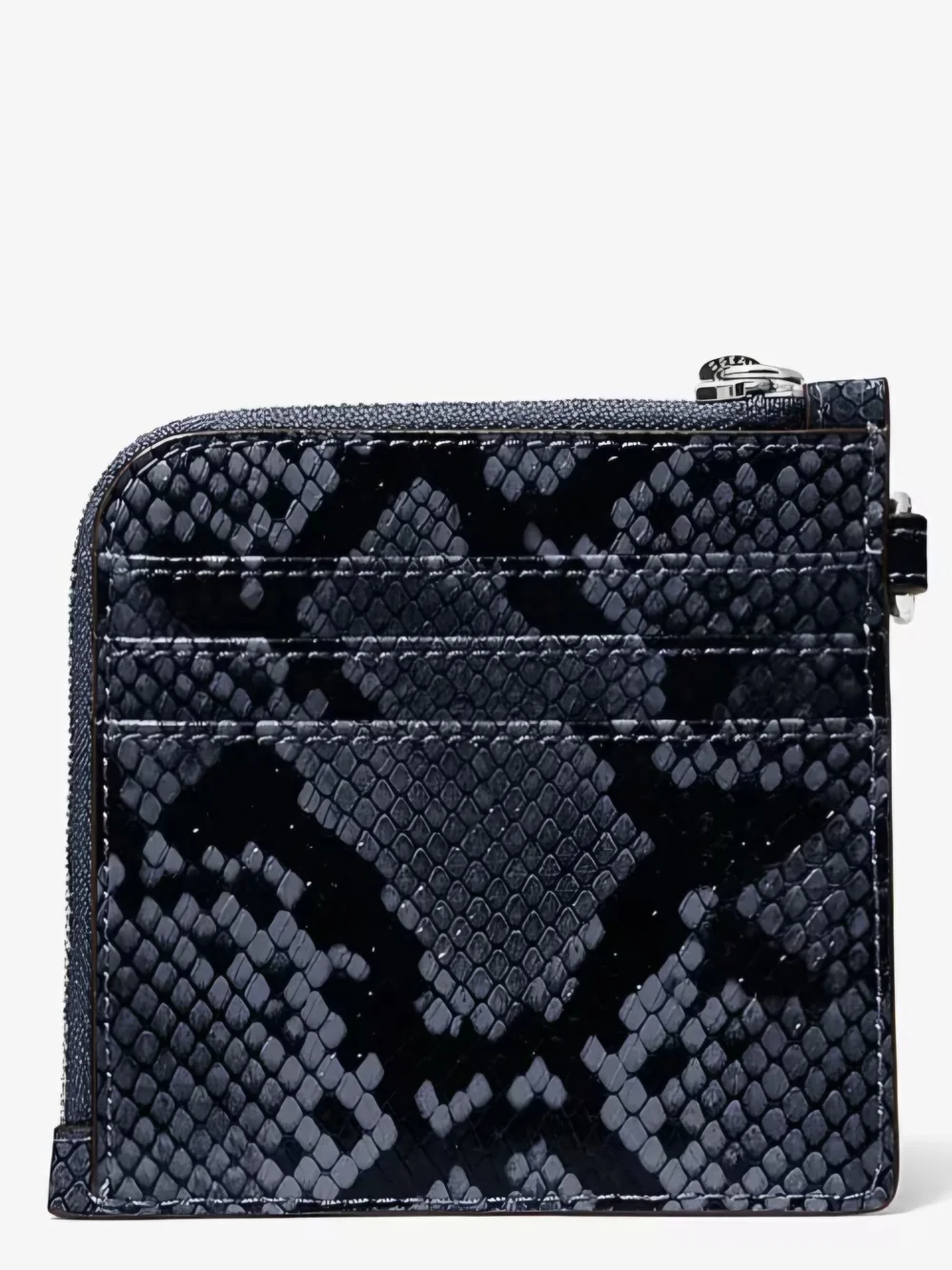 Michael Kors Navy Blue Snakeskin Patent Card Holder Wallet with Chain NWT